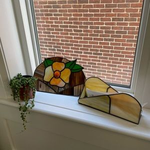 Vintage Stained glass flower art & letter/receipt/organizer